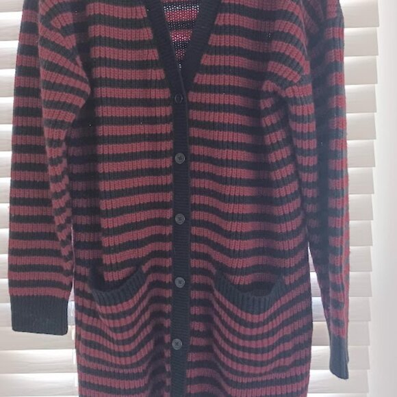 Hot Topic Gothic Striped Longline Cardigan Sweater XL Black Red Button Front - Picture 5 of 6